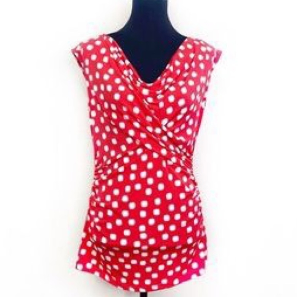 EUC Vince Camuto Red Polka Dot Sleeveless Blouse-S